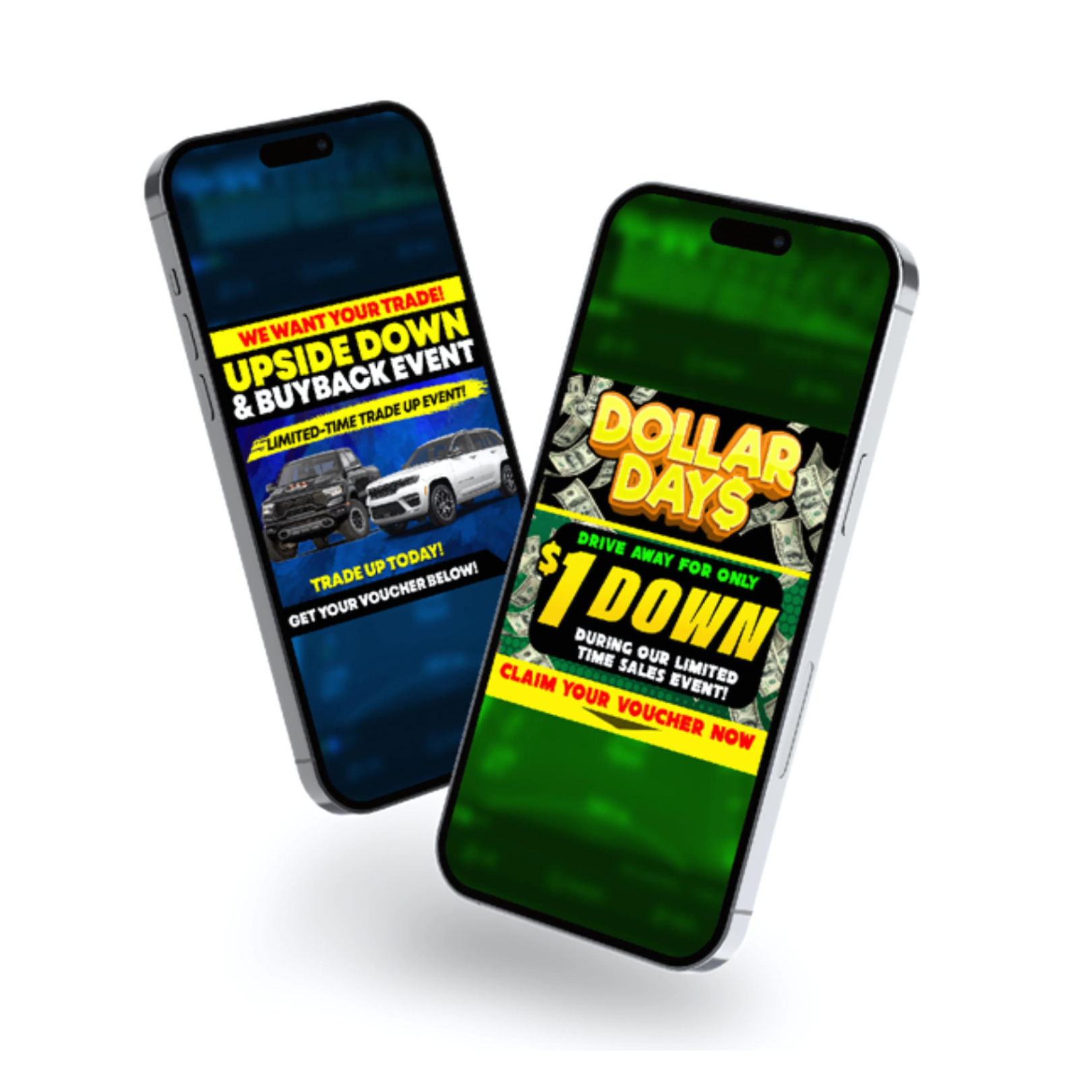 Promotional Graphic For Maximizing Market Share With Facebook Sales Events Showcasing Two Phones And Facebook Ad Previews.